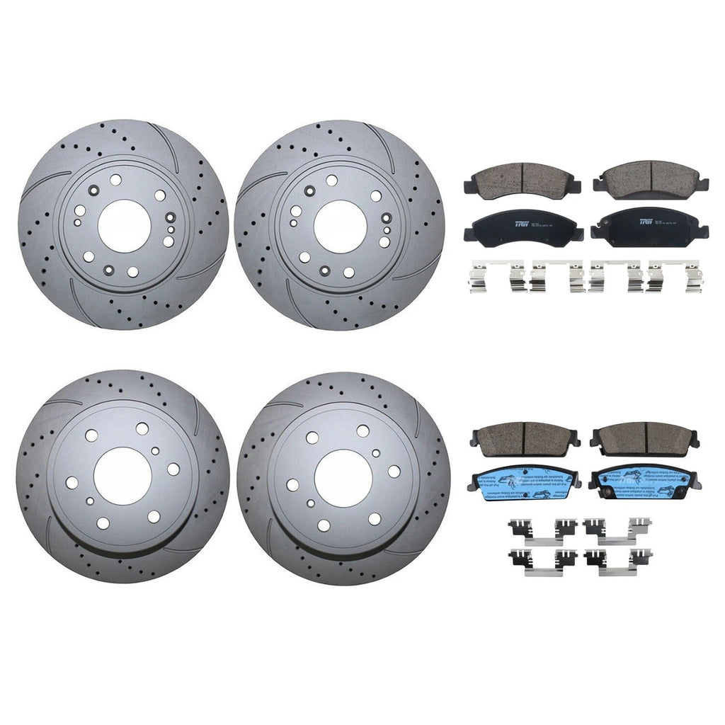 Front Rear Brake Kit with Drilled Rotors & TRW Pro Ceramic Pads for Cadillac Chevy GMC