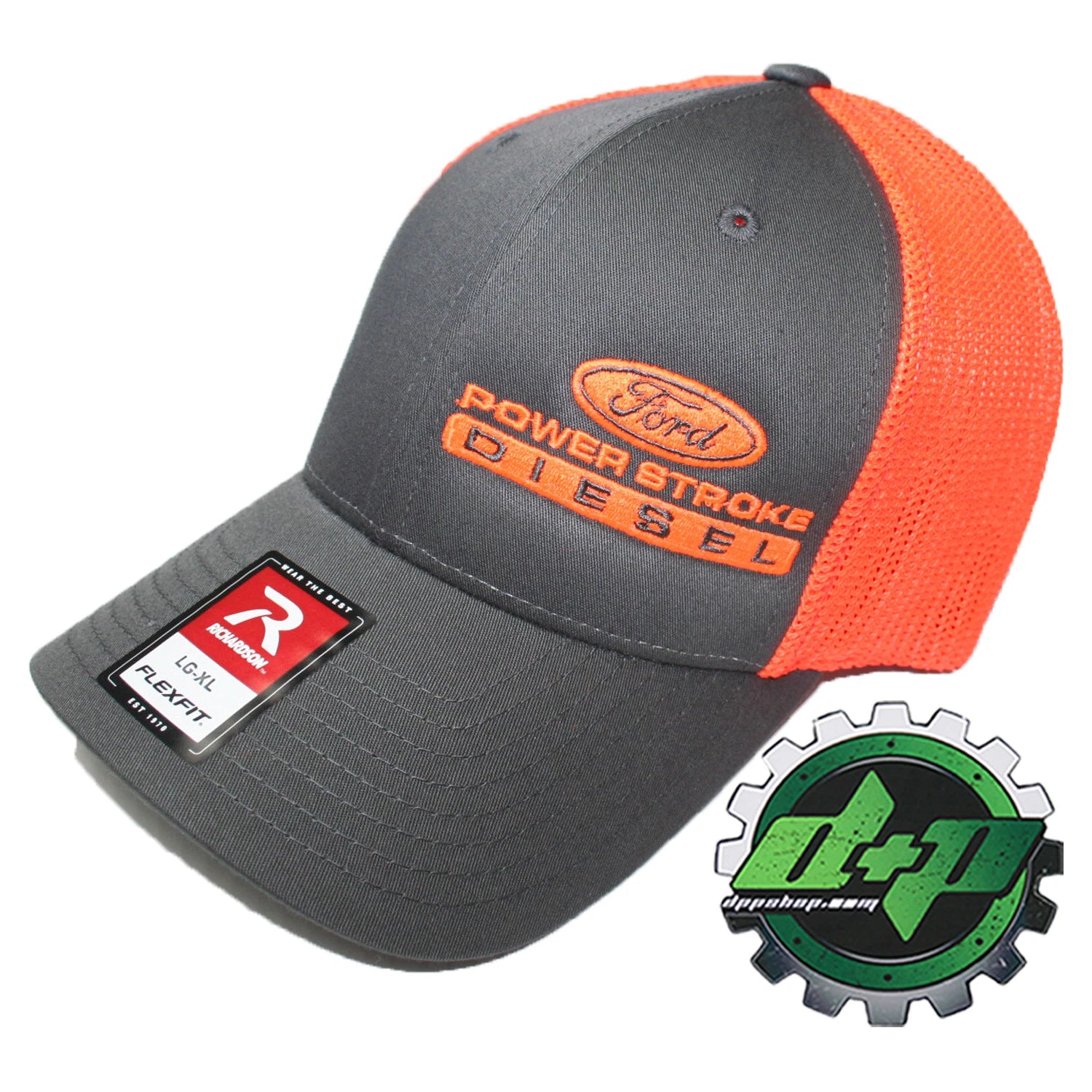 Trucker Hat for Ford Powerstroke (Charcoal Gray/Orange, Flex Fit L/XL)