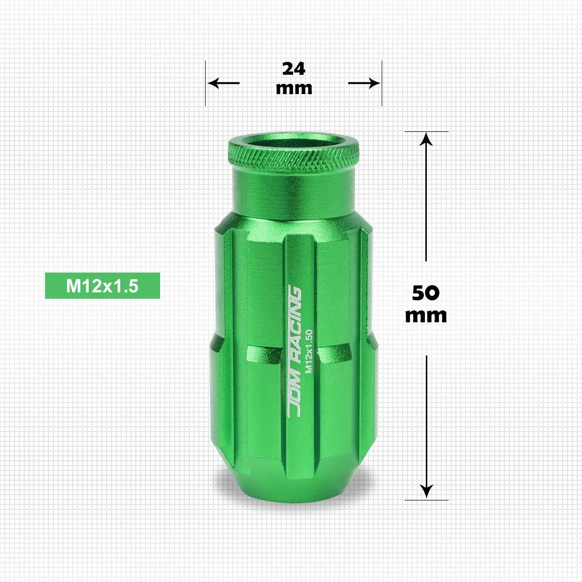 20Pc M12X1.5 Green JDM Open End Bulge Spline Wheel Lug Nuts + Lock Key