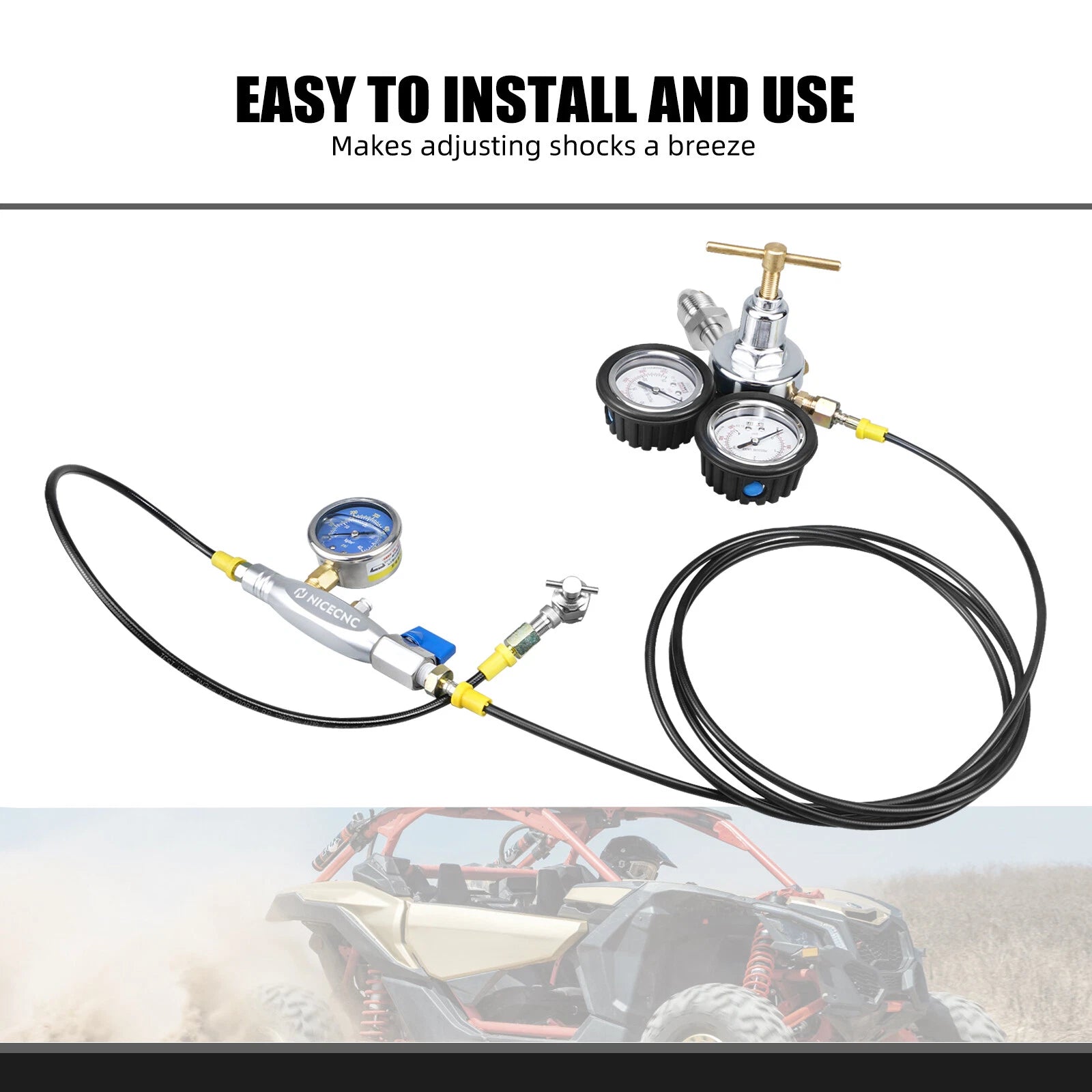 Nitrogen Shock Regulator Fill Tool with 2" 380psi Gauge for Off-Road