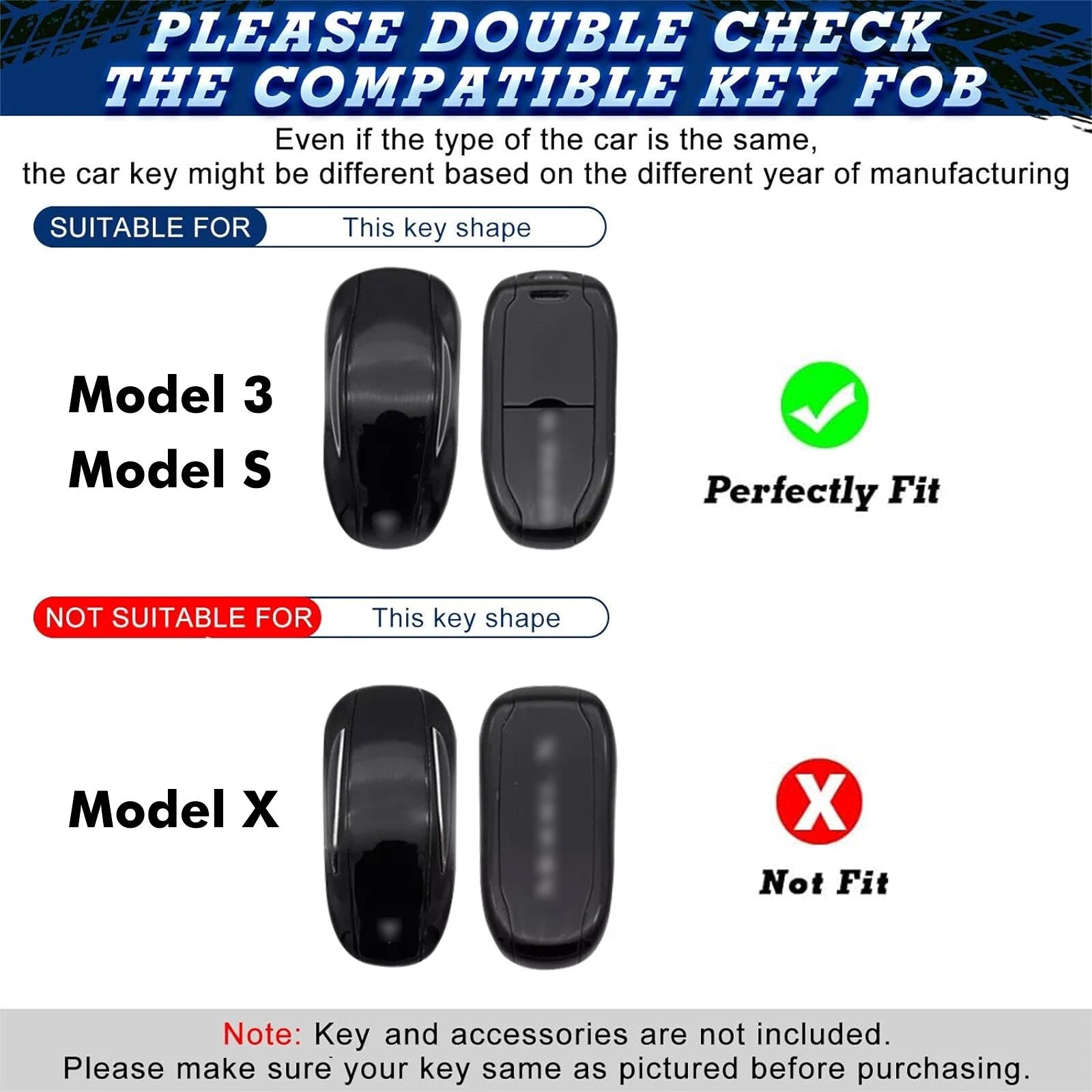 Gloss Black Car Remote Key Fob Case Cover for Tesla Model 3 S (2017-2024)