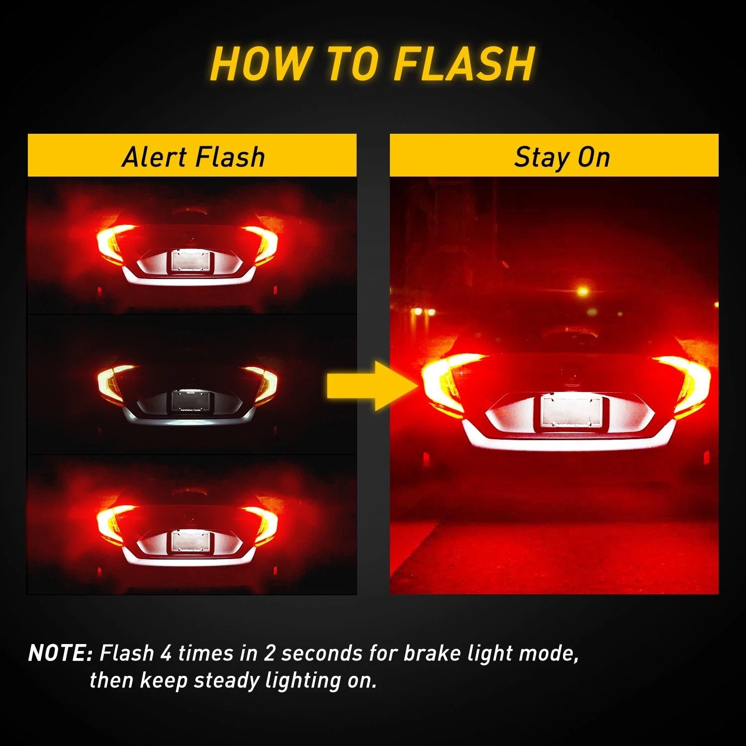 Set of 2 7443 7440 LED Red Strobe Brake Tail Light Bulbs for Universal Fit