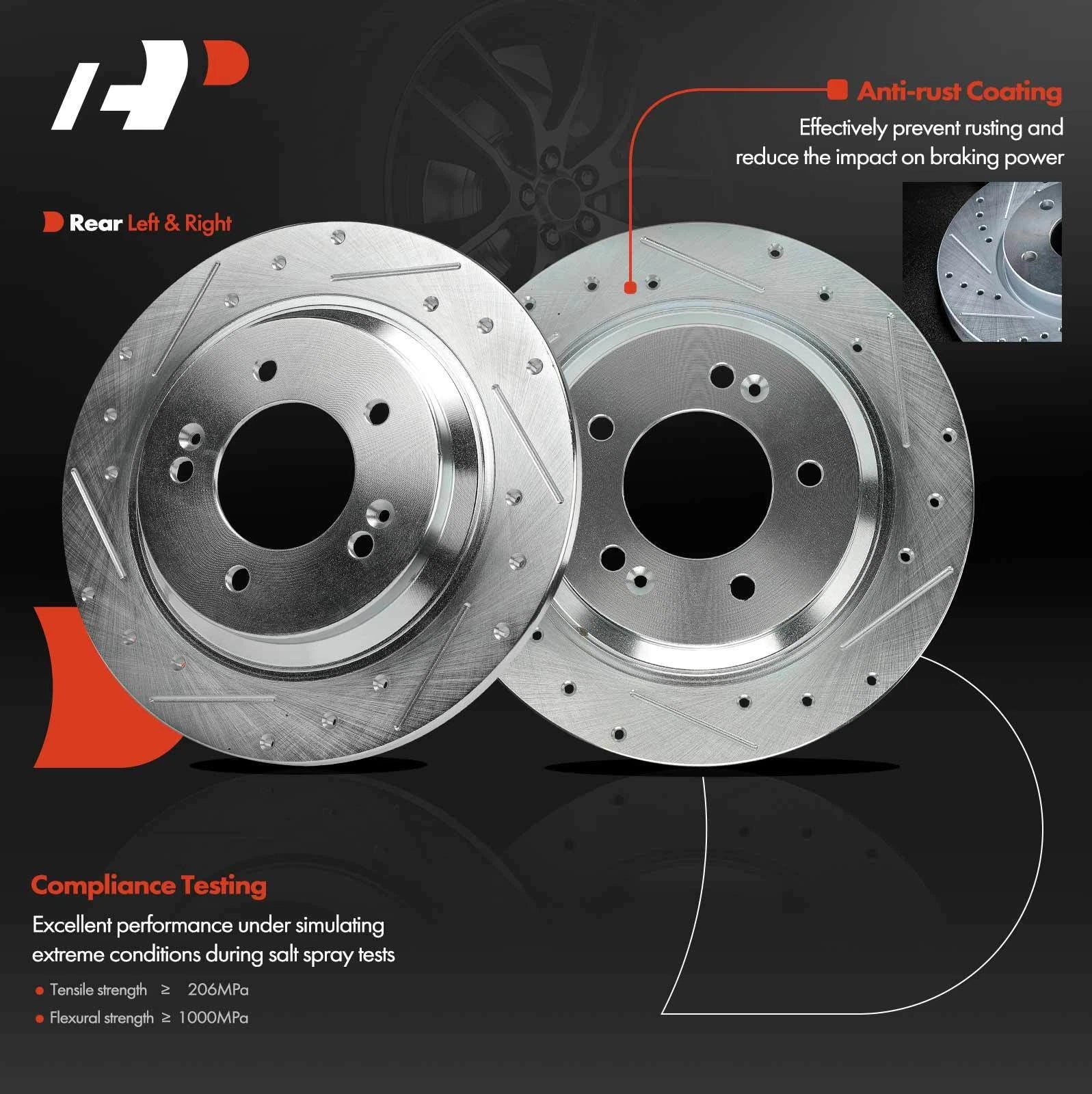 Set of 2 Rear Drilled Brake Rotors & Ceramic Pads for Hyundai Sonata