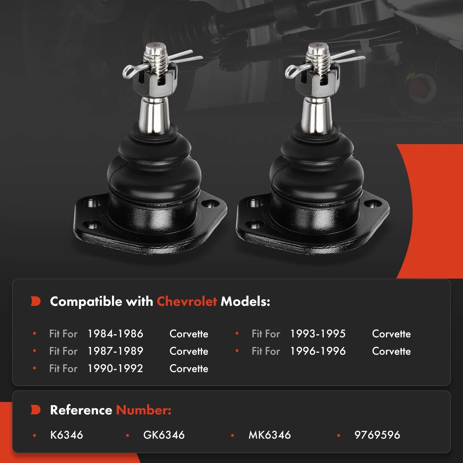 2X Front Upper Side Ball Joint for Chevrolet Corvette (1984-1996)