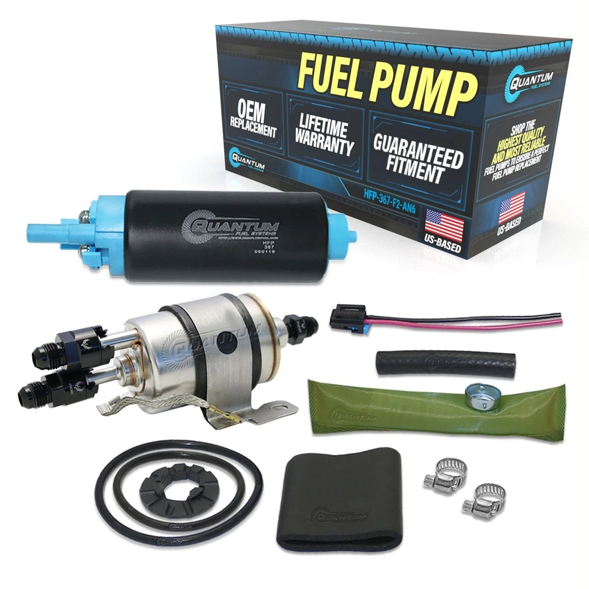 QFS Intank Fuel Pump + Fuel Filter for GM (1982–1995) EP381, 6AN Fittings