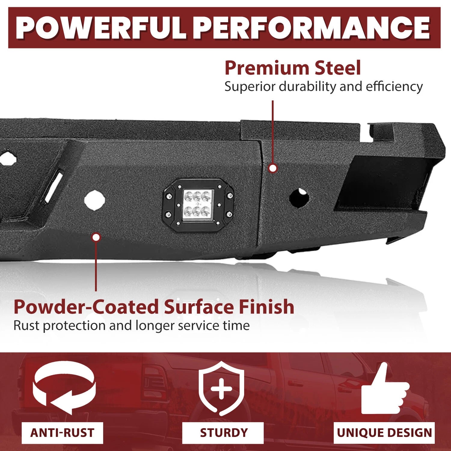 Rear Steel Bumper Assembly with LED for Ford F-150 (2021–2023)