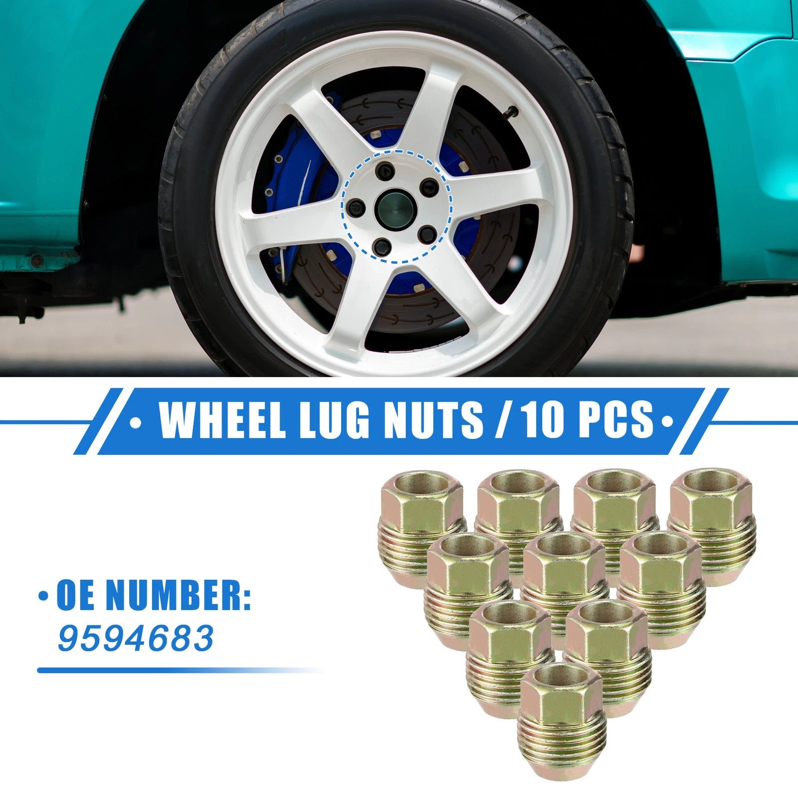 10pc M12x1.5 Wheel Lug Nut for Chevrolet Equinox, Chrysler Sebring (No. 9594683)