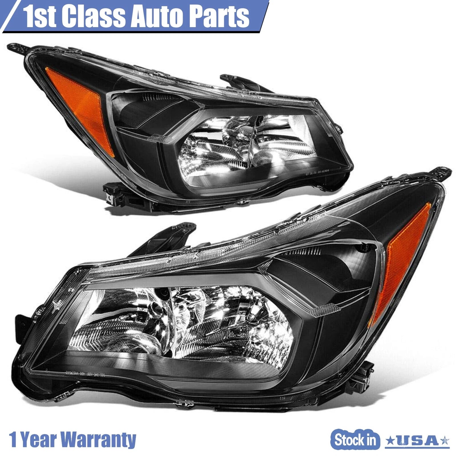 Pair of Black Halogen Headlight Lamps for Subaru Forester (2014–2016)