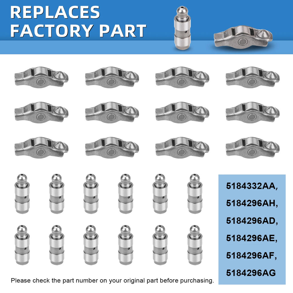 Set of 12 ELGIN Rocker Arms & Lifters for Chrysler Dodge Jeep Ram 3.6L (2011–2019)