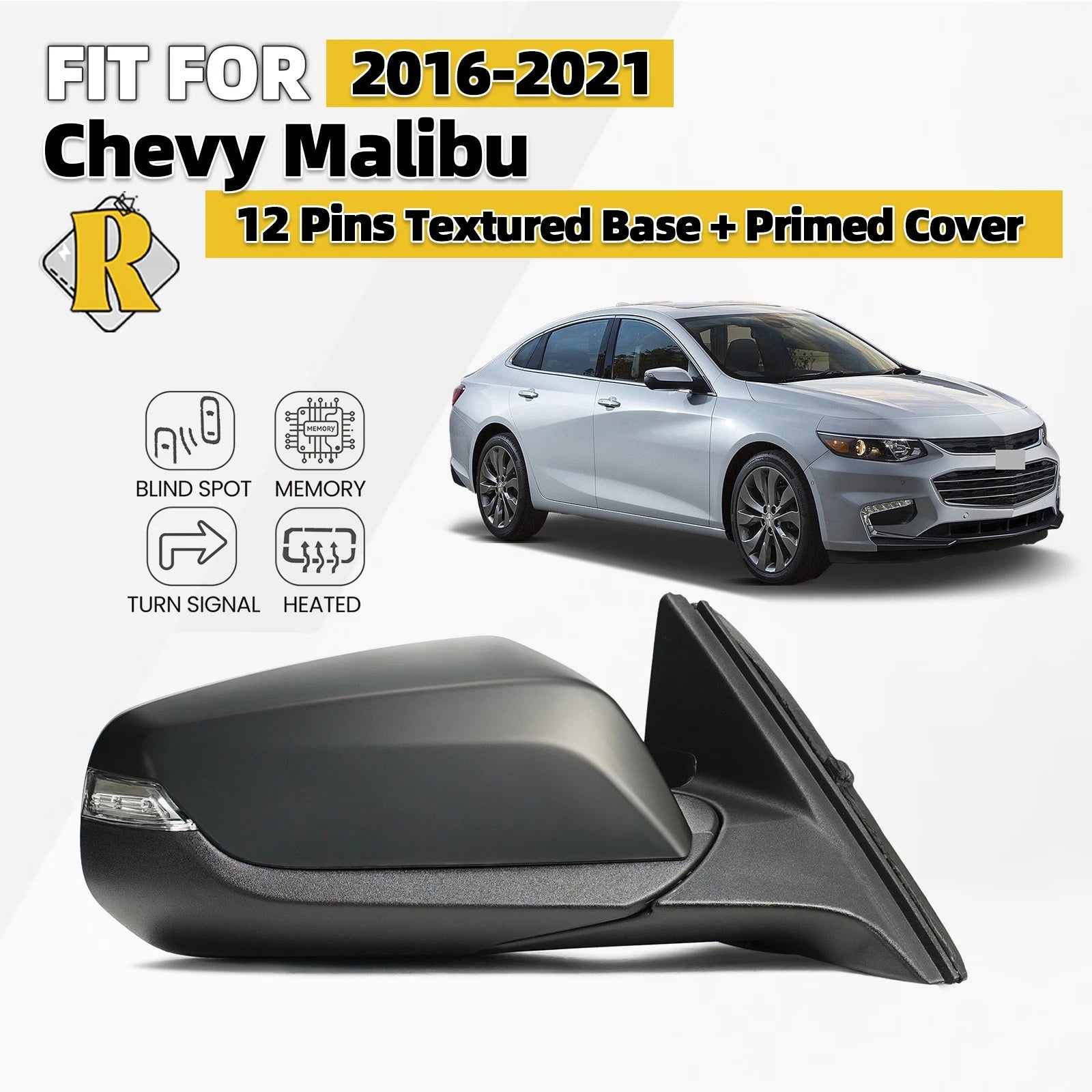 Side Mirror for Chevy Malibu (2016–2021) W/BSD, Turn Signal, Heated, 12 Pins