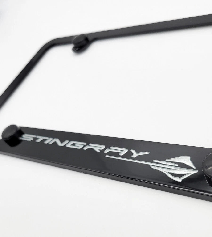 License Plate Frame Rear Black with Silver Chevy C8 Corvette Logo for Chevrolet Corvette (2020–2022)