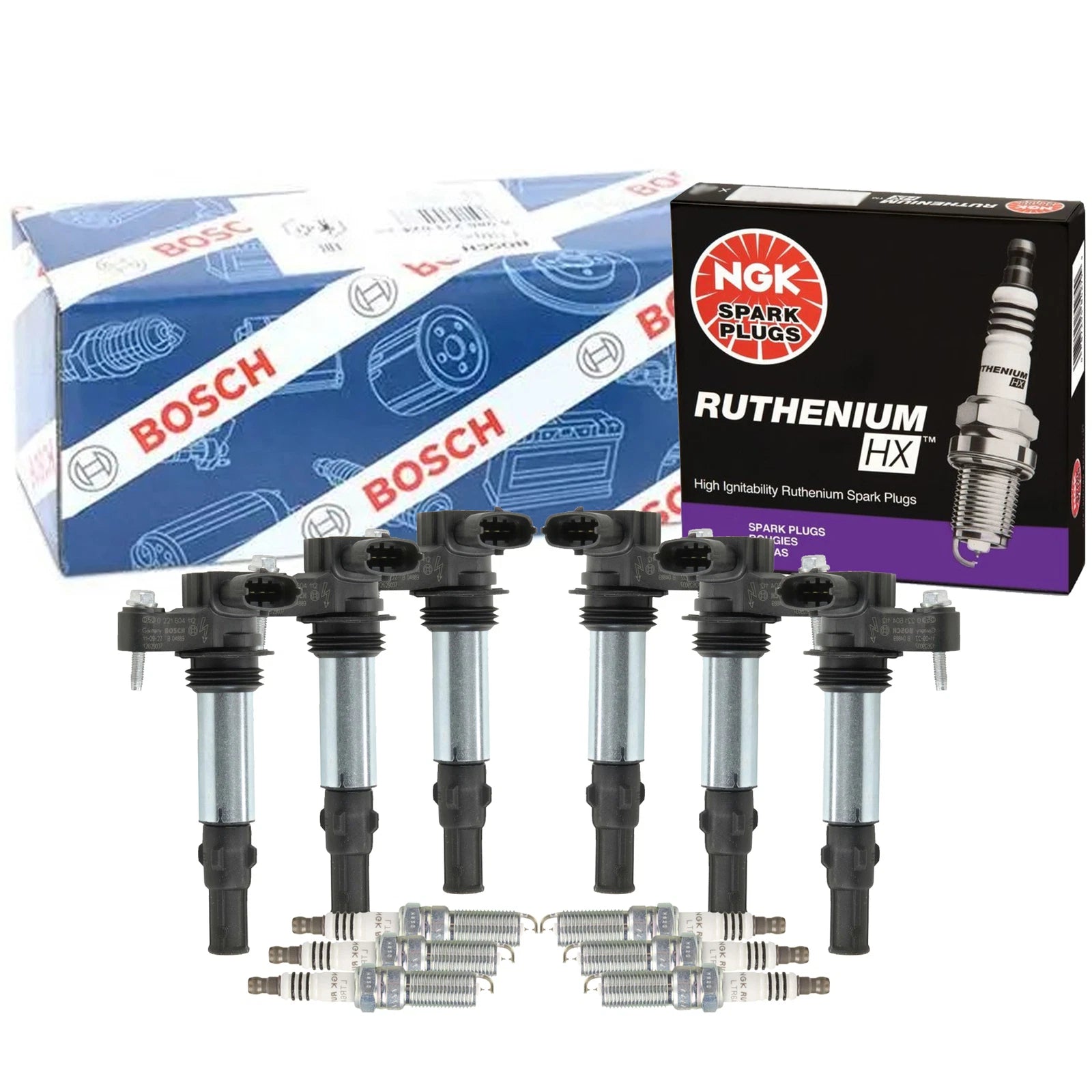 Set of 6 Ignition Coils & 6 NGK Ruthenium HX Spark Plugs for Buick Cadillac GMC