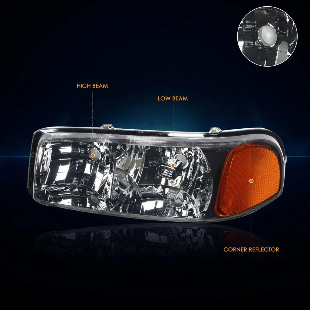 Upper Smoked Housing Headlight & Amber Side Corner Lamp for GMC Sierra/Yukon (1999–2007)