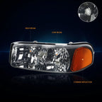 Upper Smoked Housing Headlight & Amber Side Corner Lamp for GMC Sierra/Yukon (1999–2007)
