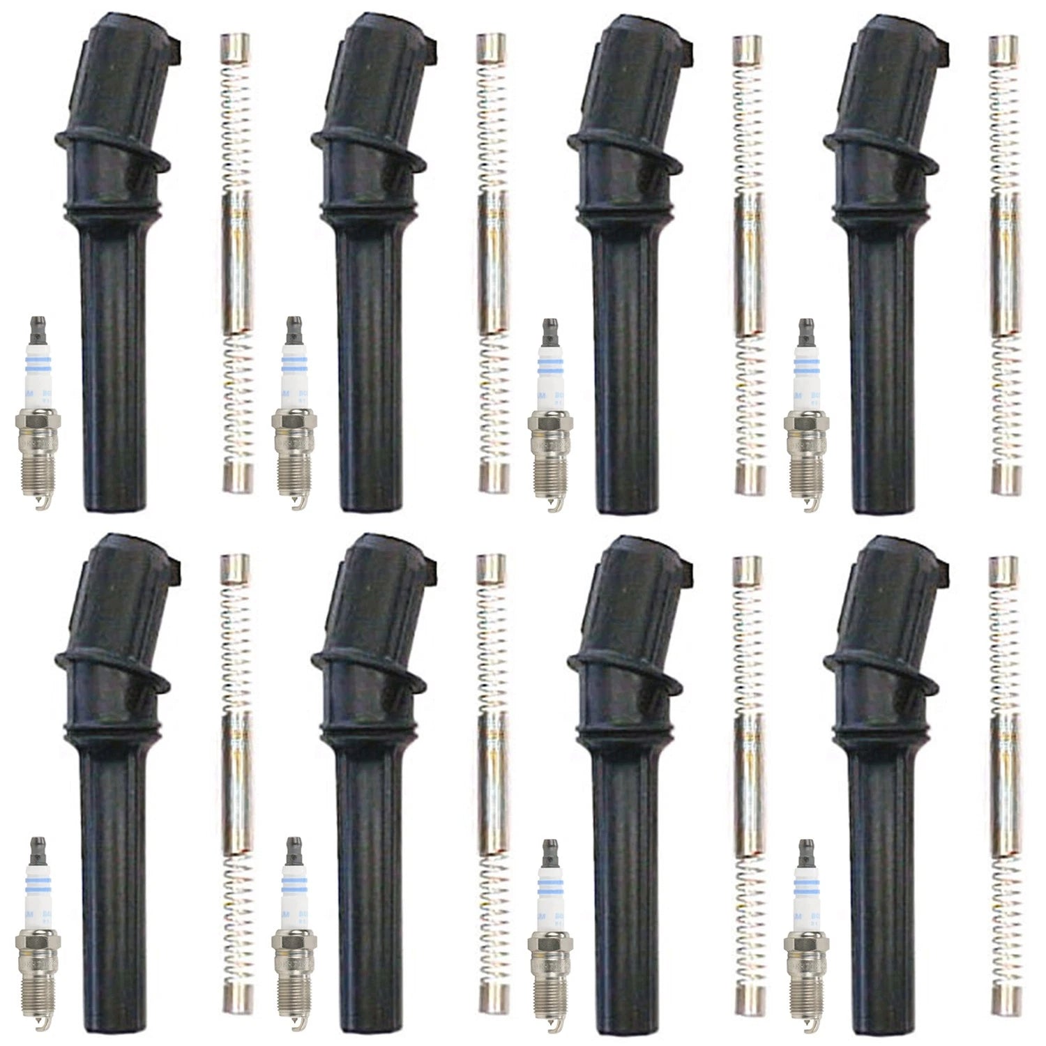 Set of 8 Bosch Platinum Spark Plugs & Denso Ignition Coil Boot Kit for F150 F250 (2004–2008)
