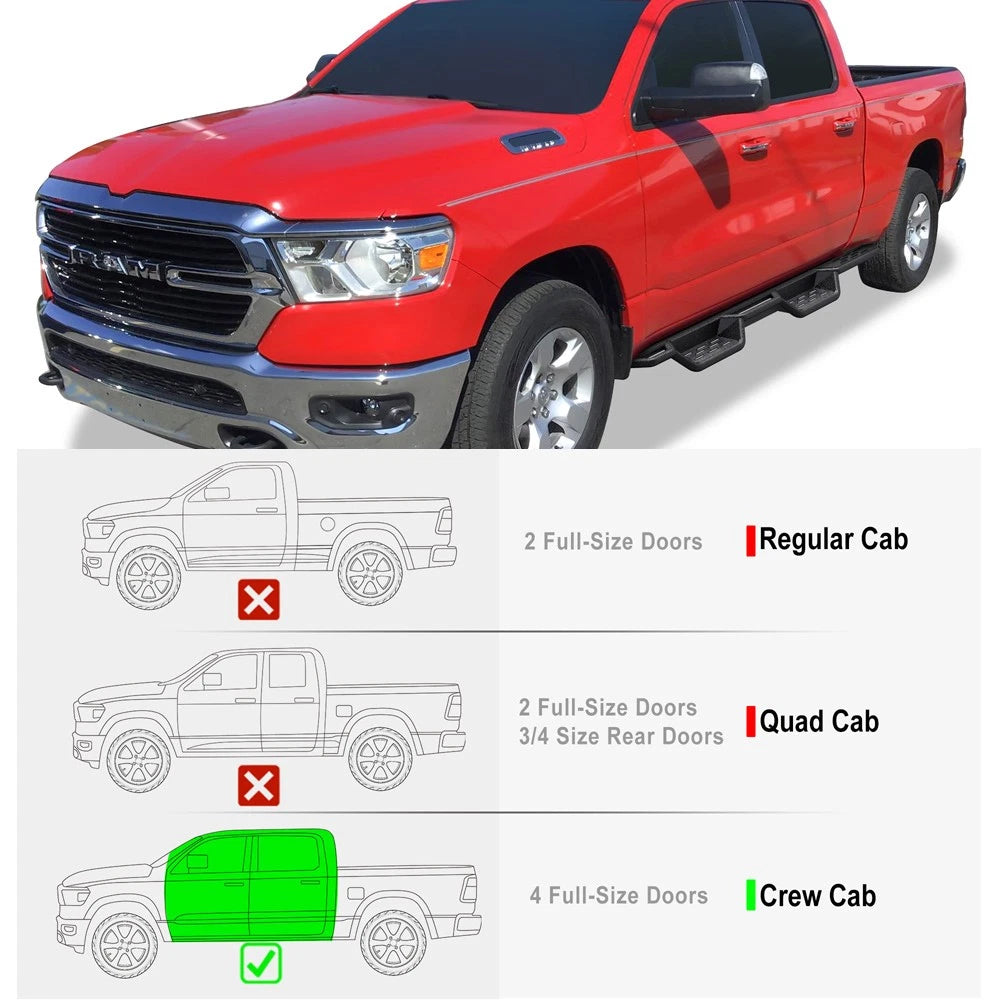 Nerf Bars for Dodge Ram 1500 Crew Cab 2019-2026 (6.5ft Bed, Black)