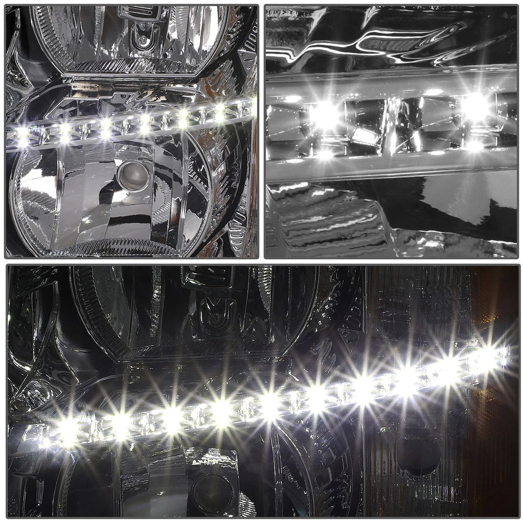 LED DRL Bar Chrome Amber Side Headlights for Chevy Silverado (2007–2014)