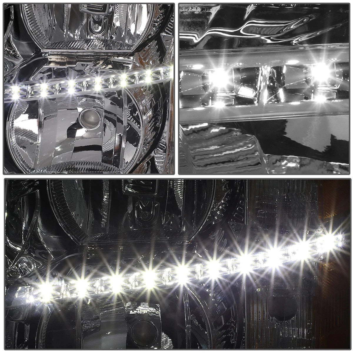 LED DRL Bar Chrome Amber Side Headlights for Chevy Silverado (2007–2014)