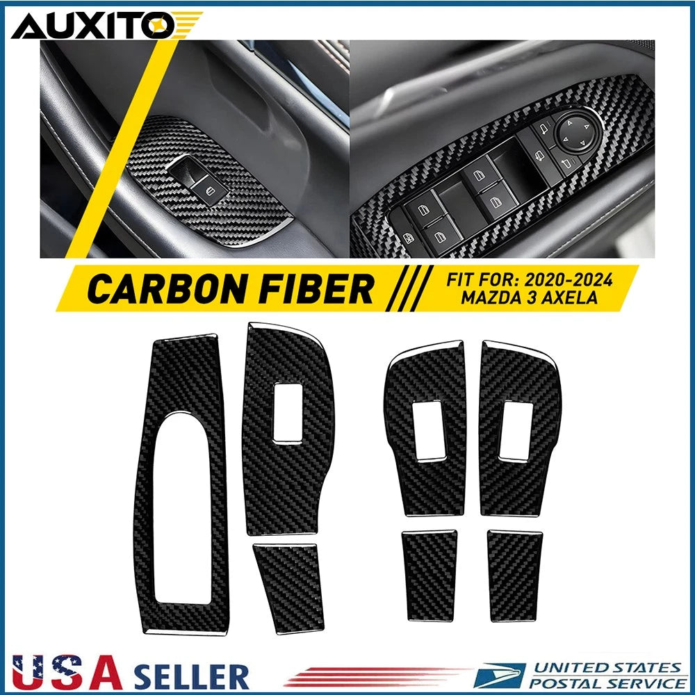 7Pcs Carbon Fiber Window Lift Switch Panel Cover for Mazda 3 Axela (2020–2024)