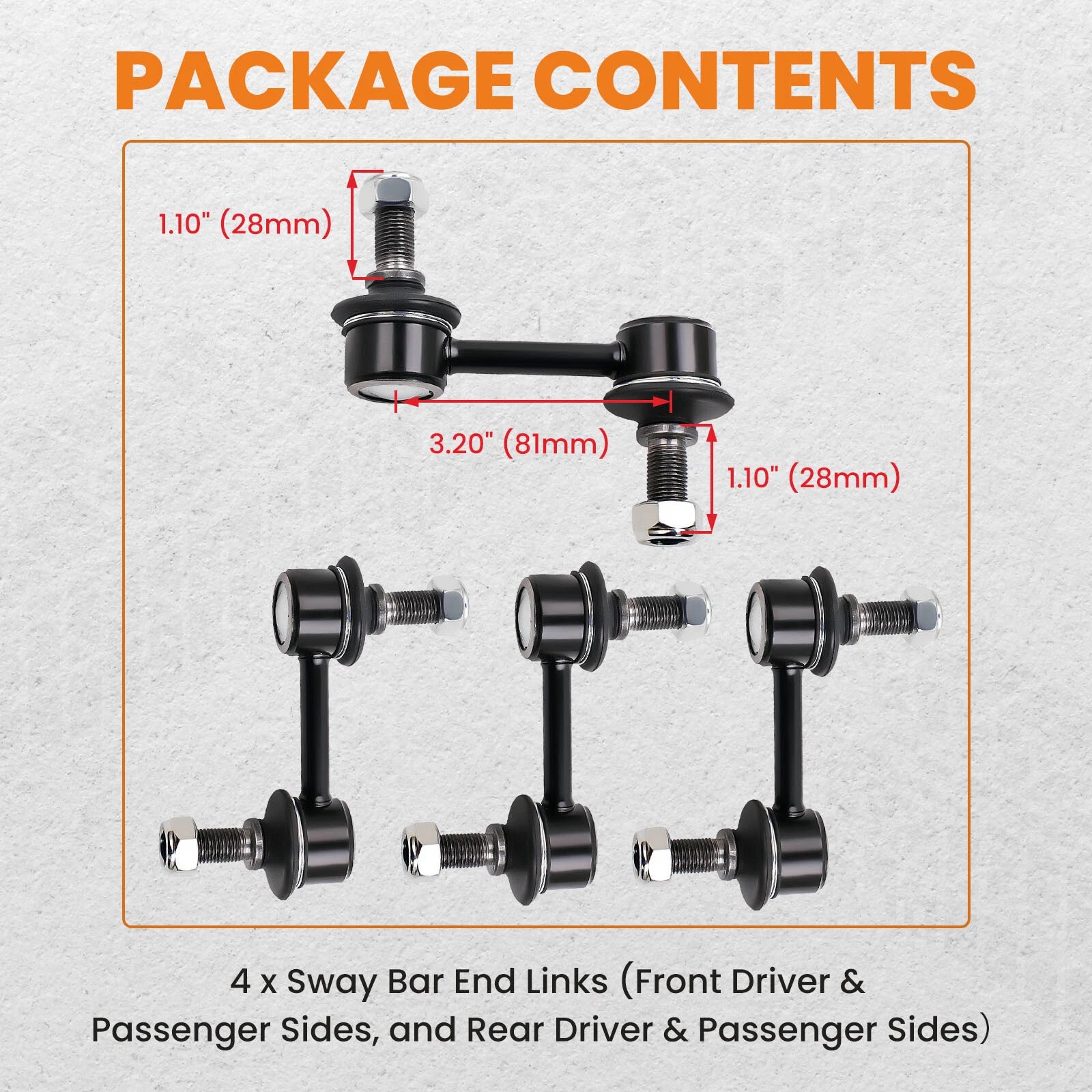 Set of 4 Sway Bar End Links for Chevrolet Corvette Base Convertible (1998–2013)