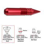 Set of 20 M12X1.5 Red JDM Conical Hex Wheel Lug Nuts with Spike & Extension