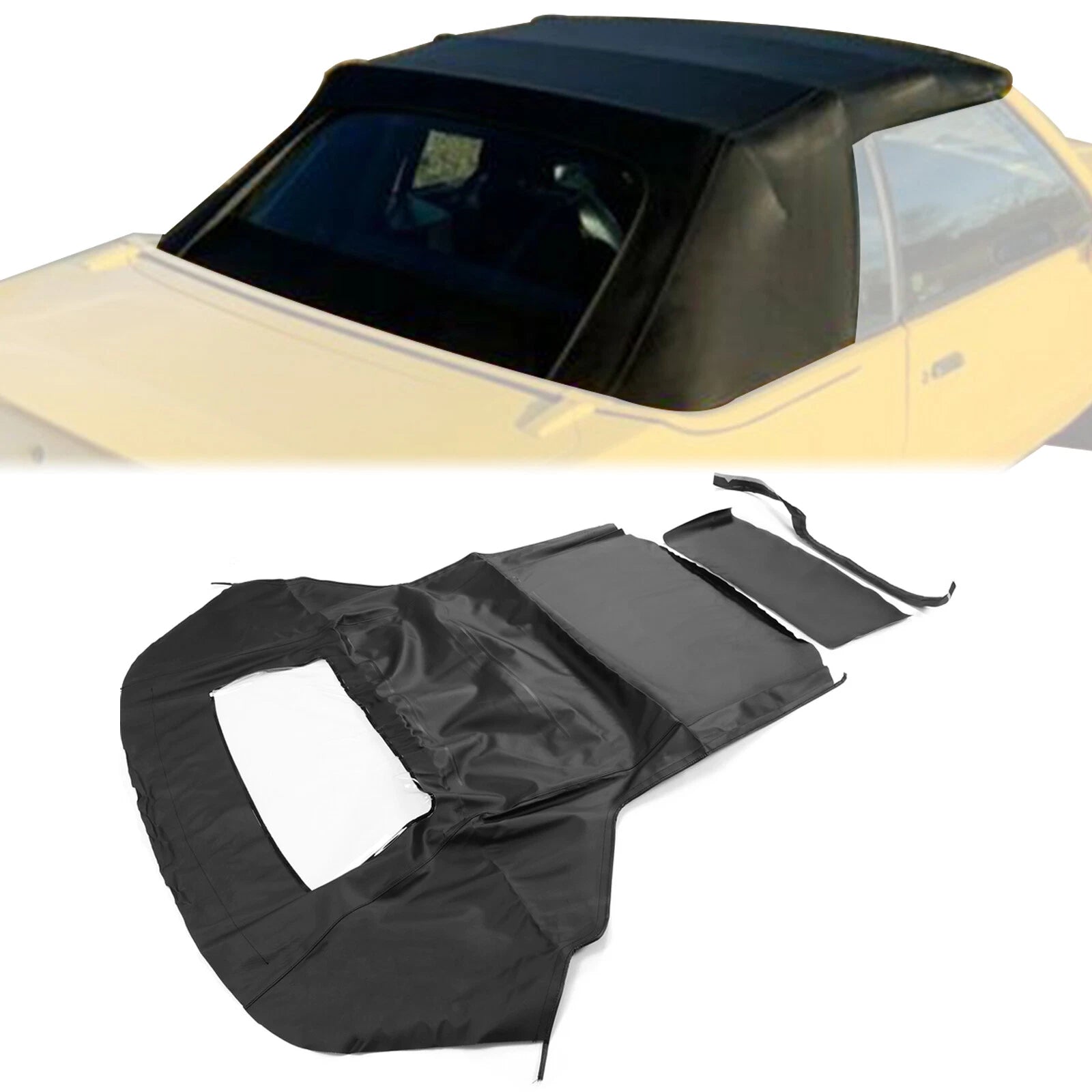Black Soft Top with Plastic Window for Ford Mustang Convertible (1983–1990, 1993)