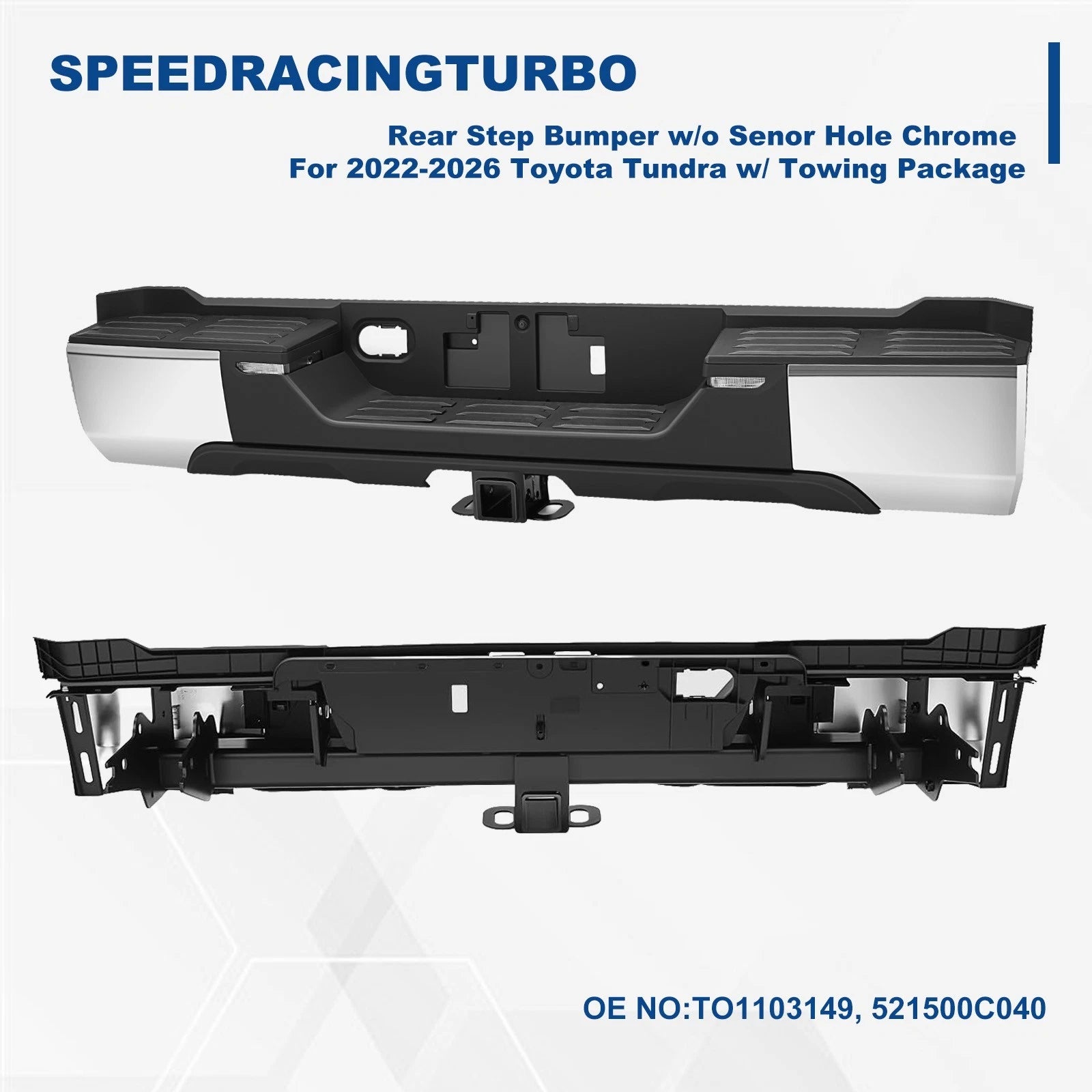 Chrome Rear Step Bumper for Toyota Tundra (2022–2026) w/ Towing Pkg