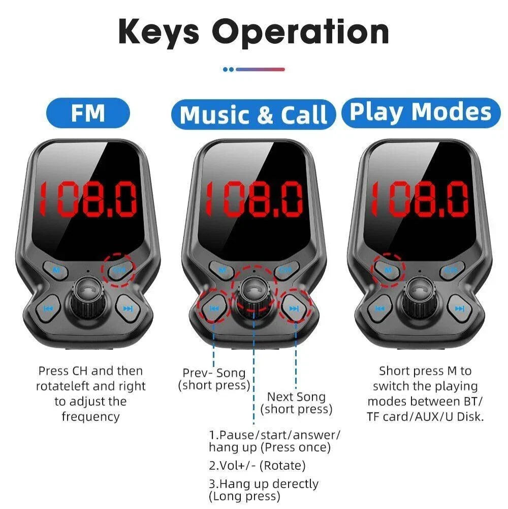 Wireless FM Transmitter USB Charger for Car MP3 Player Calls Hands-Free