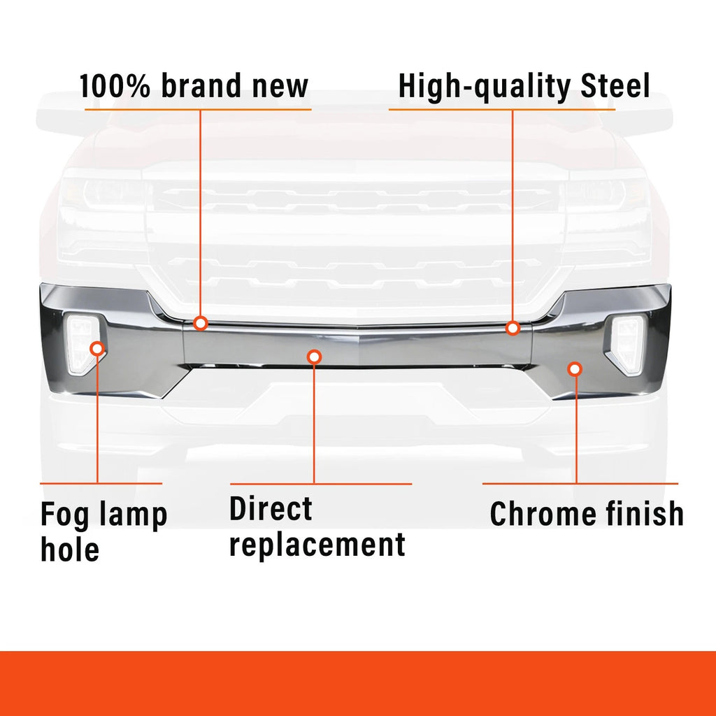 Front Bumper Face Bar for Chevy Silverado 1500 LD (2016–2019) Chrome