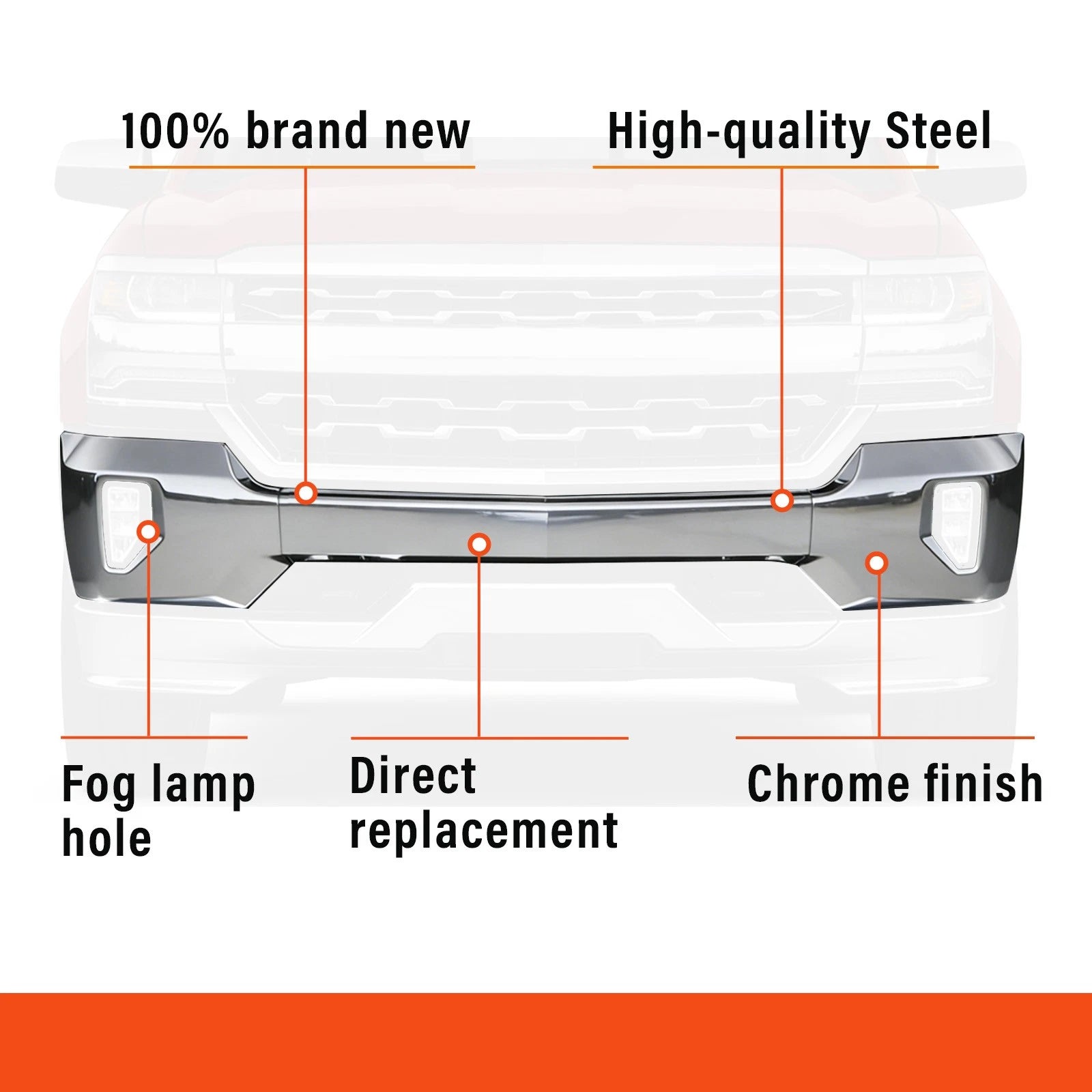 Front Bumper Face Bar for Chevy Silverado 1500 LD (2016–2019) Chrome