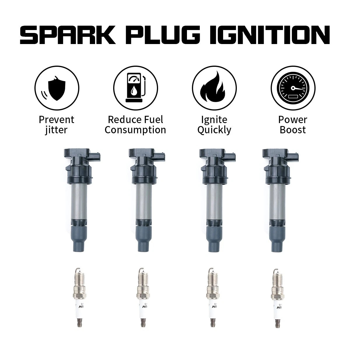 Set of 4 Ignition Coils + 4 Spark Plugs for Cadillac SRX (2007–2009) 4.6L V8