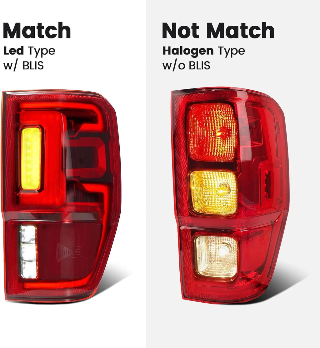 Pair LED Tail Lights for Ford Ranger (2019–2023) W/BLIS, Right + Left
