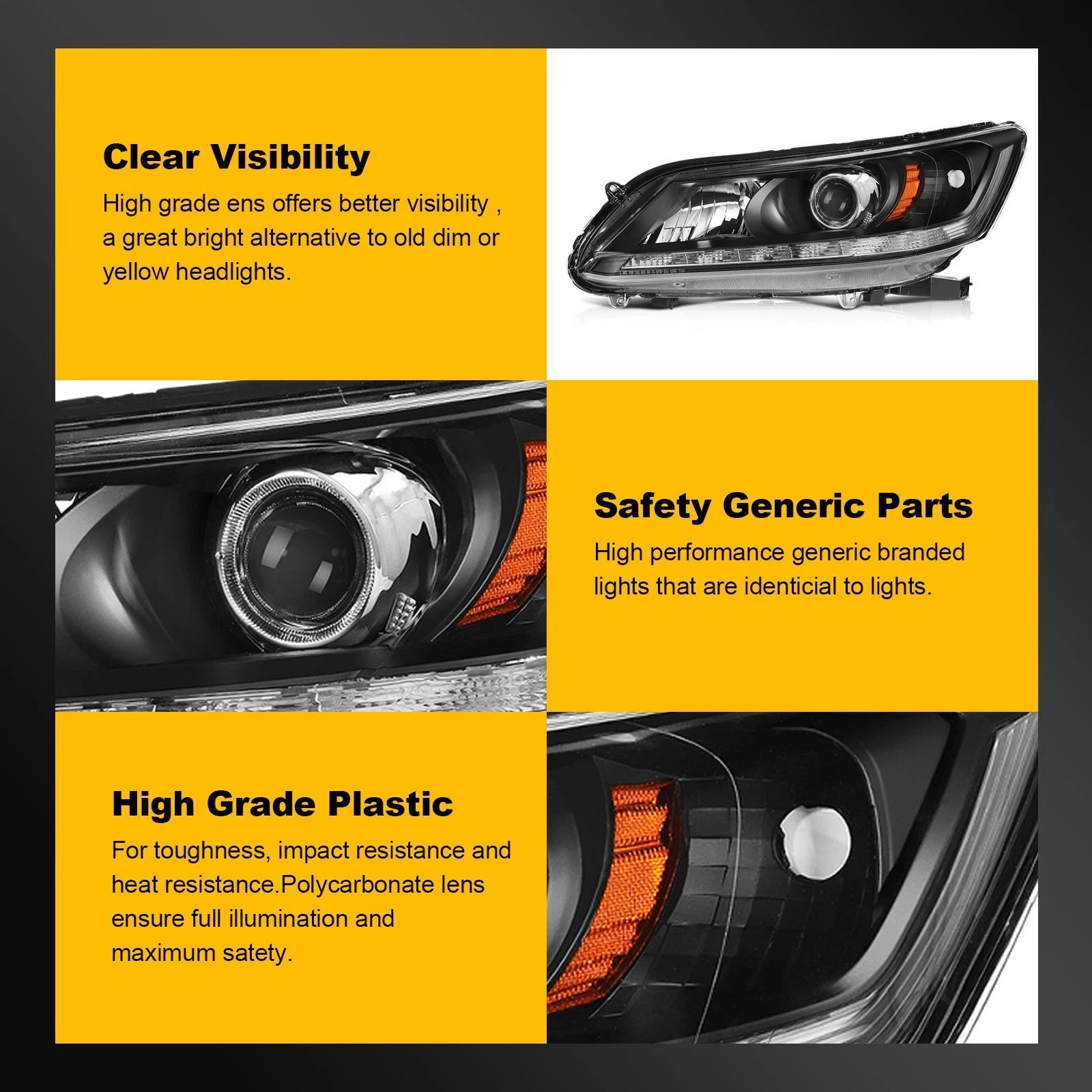 2Pcs Projector Headlights for Honda Accord Sedan (2013–2015)