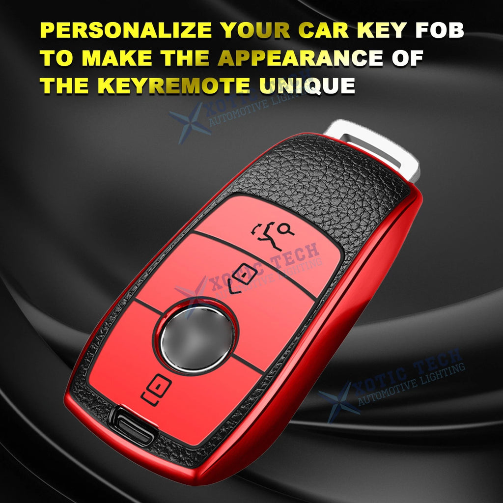 2x Red TPU Leather 3-Button Remote Key Fob for Mercedes E & S Class (2010-2015)