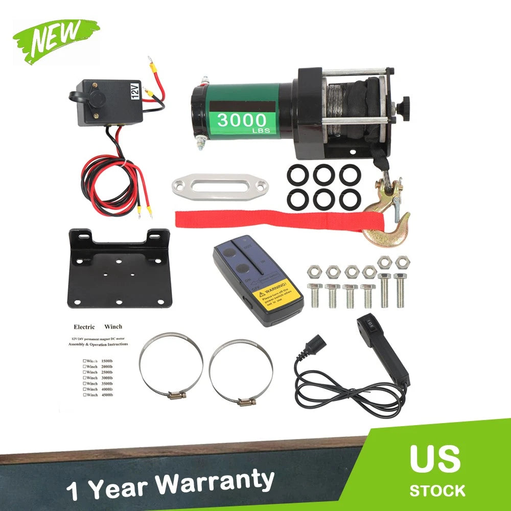 Electric Winch 3000lbs with Synthetic Rope for ATV/UTV (12VDC)