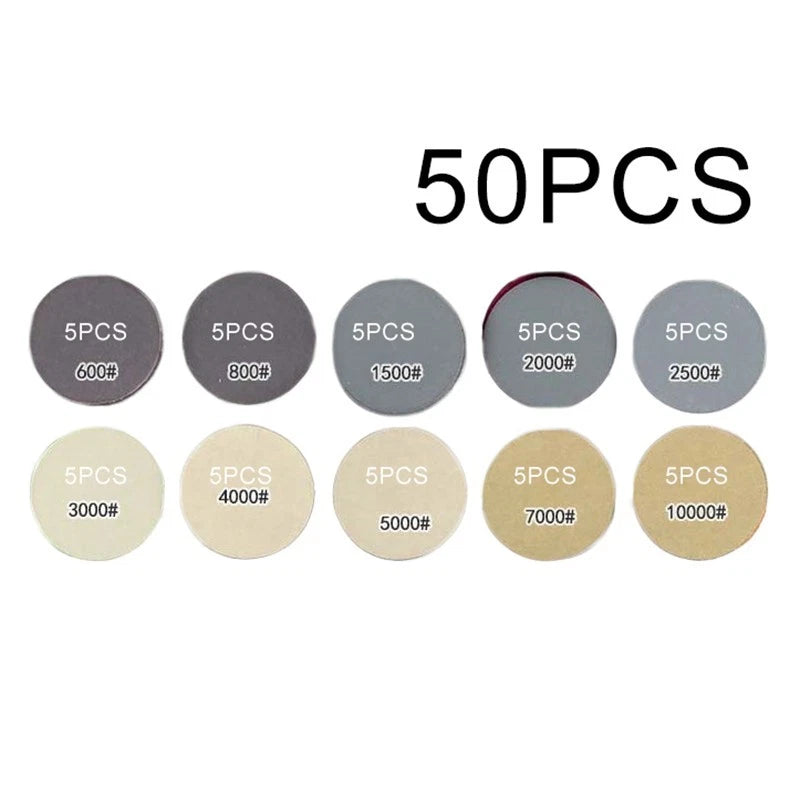 50pcs 3in Sanding Discs Pads 60-10000 Grit for Automotive Use