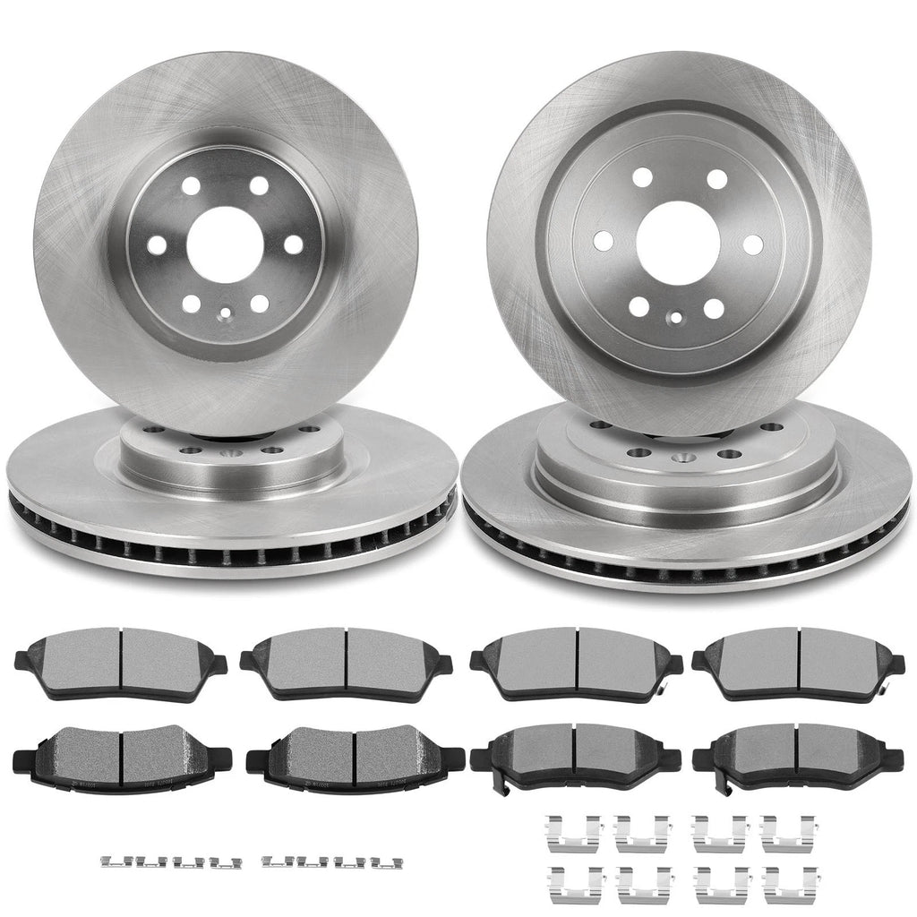 Front Rear Rotors + Ceramic Brake Pads for Cadillac SRX (2010–2016)