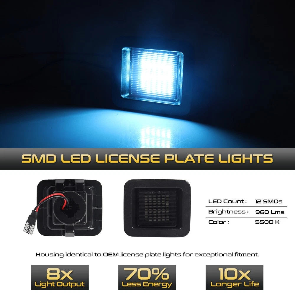 2Pcs Smoke Ice Blue LED License Plate Lights for Ford F150 (2015–2023)