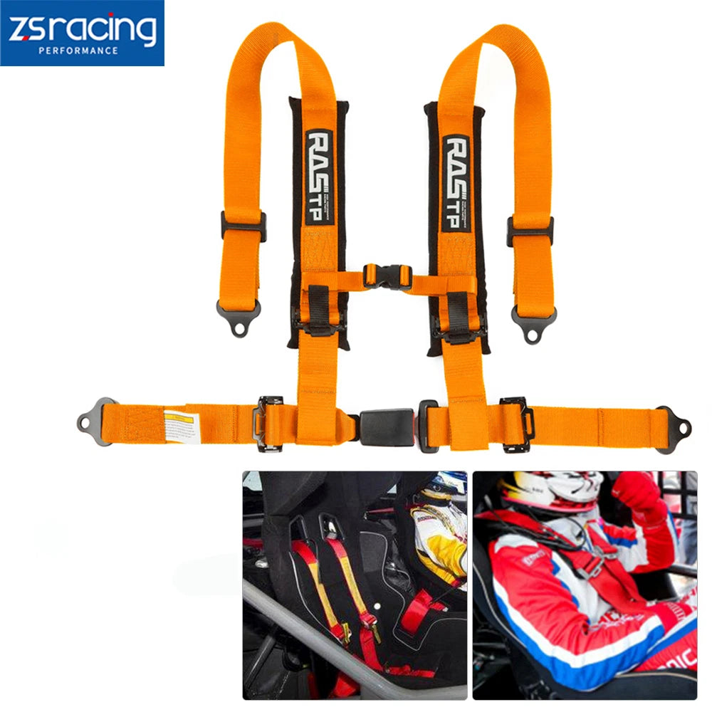 Set of 2 Orange 4 Point Racing Seat Belt Harness for ATV UTV