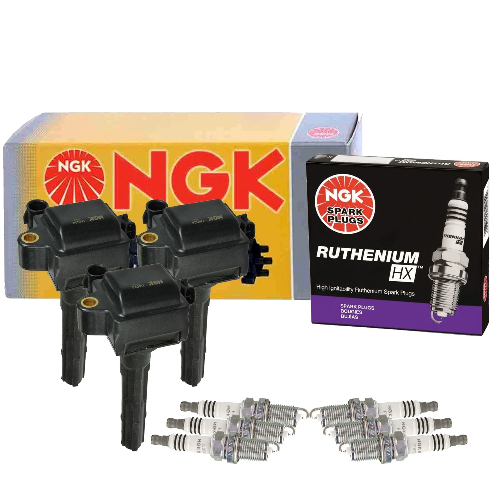 Set of 3 NGK COP Ignition Coils & 6 HX Spark Plugs for Lexus Toyota (3.0 V6)