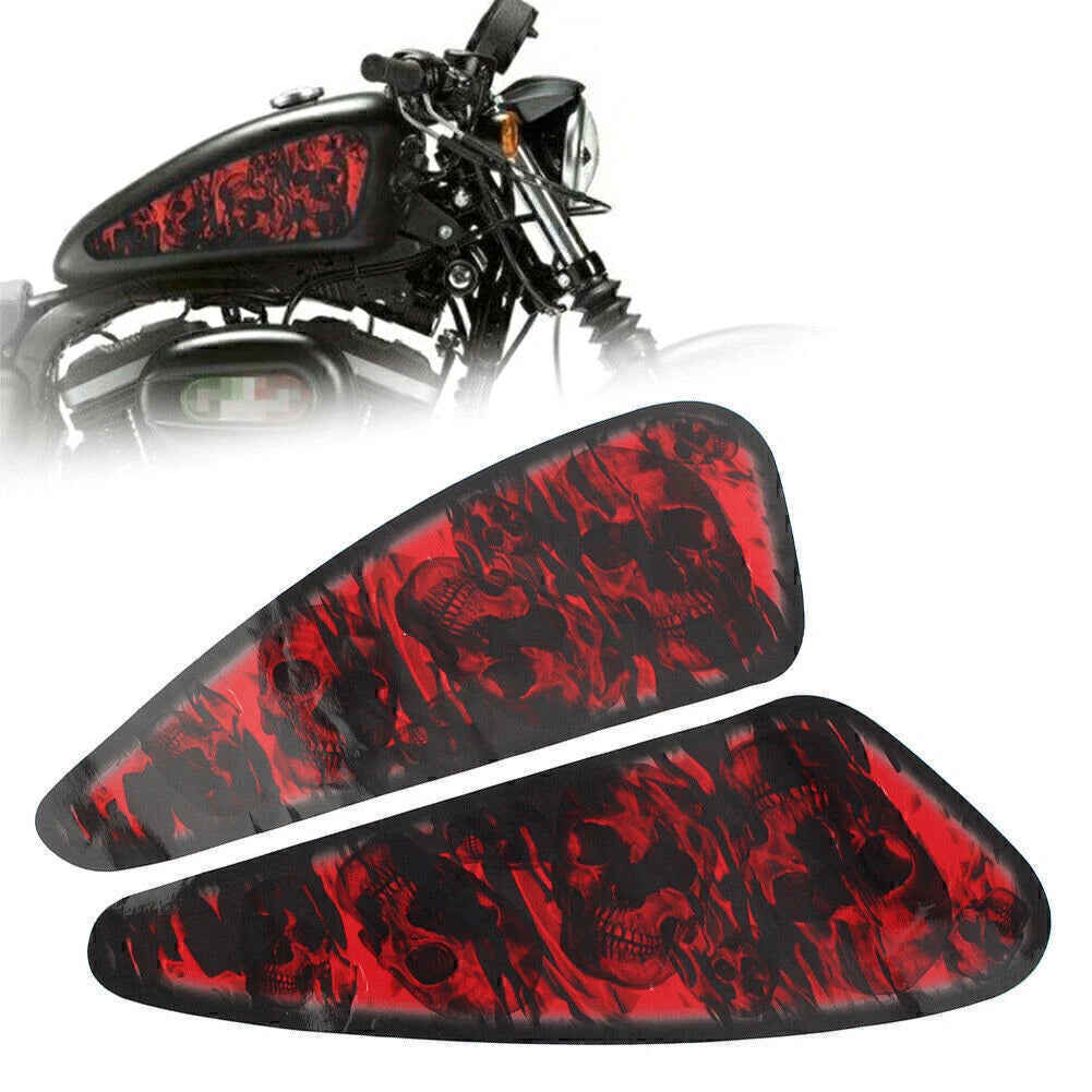 2Pcs Skull 3D Decals Fuel Gas Tank Stickers for Harley XL883 1200
