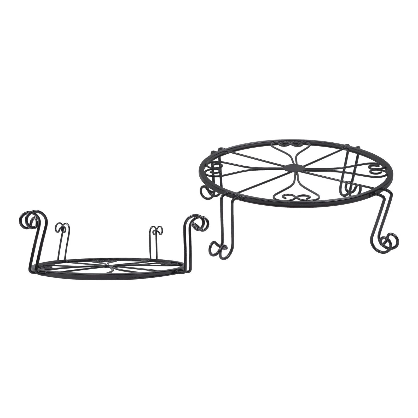 2 Pack Rustproof Black Metal Plant Stands for Flower Pots (10" & 12")