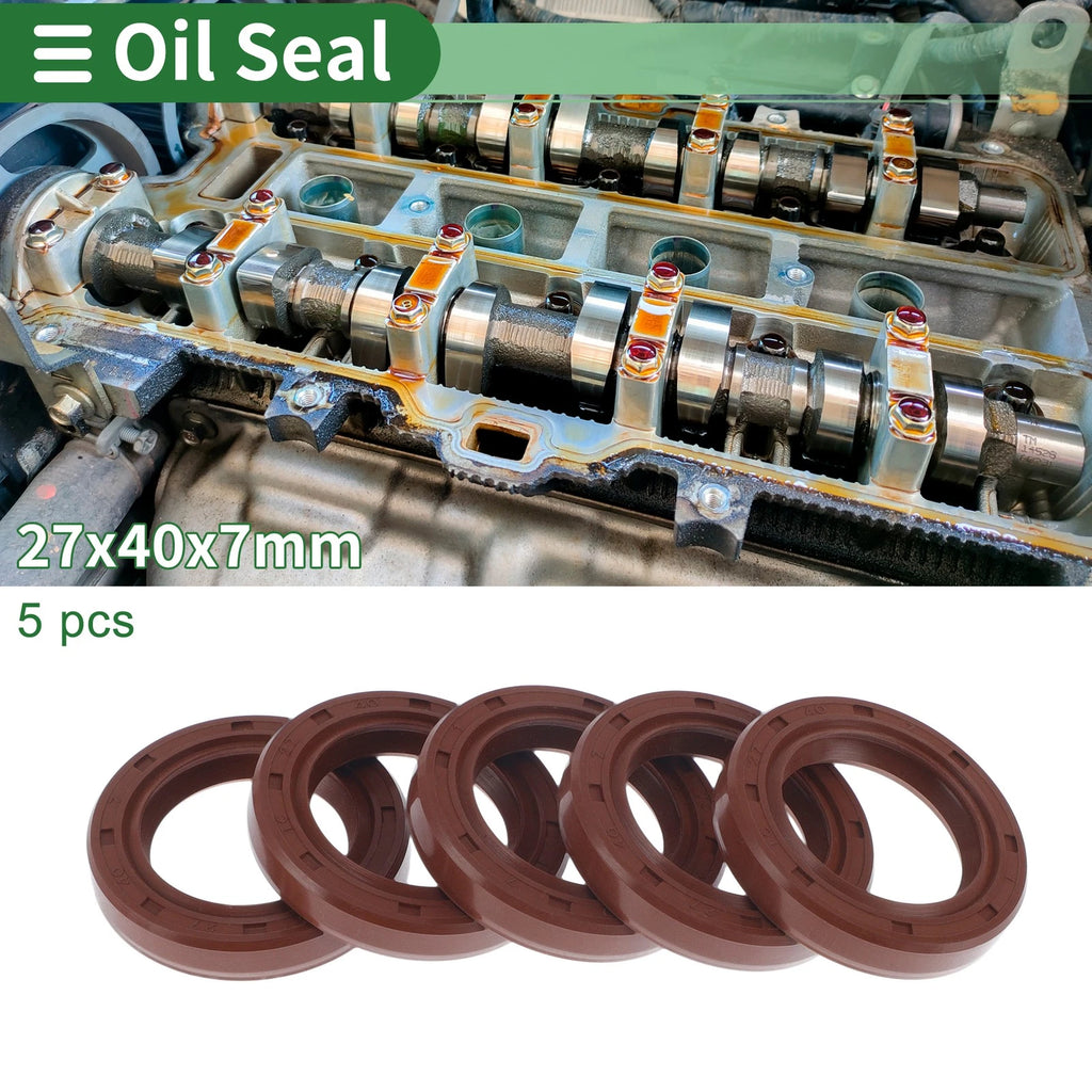 Set of 5 Oil Seal Rotary Shaft Seal FKM Rubber 27x40x7mm