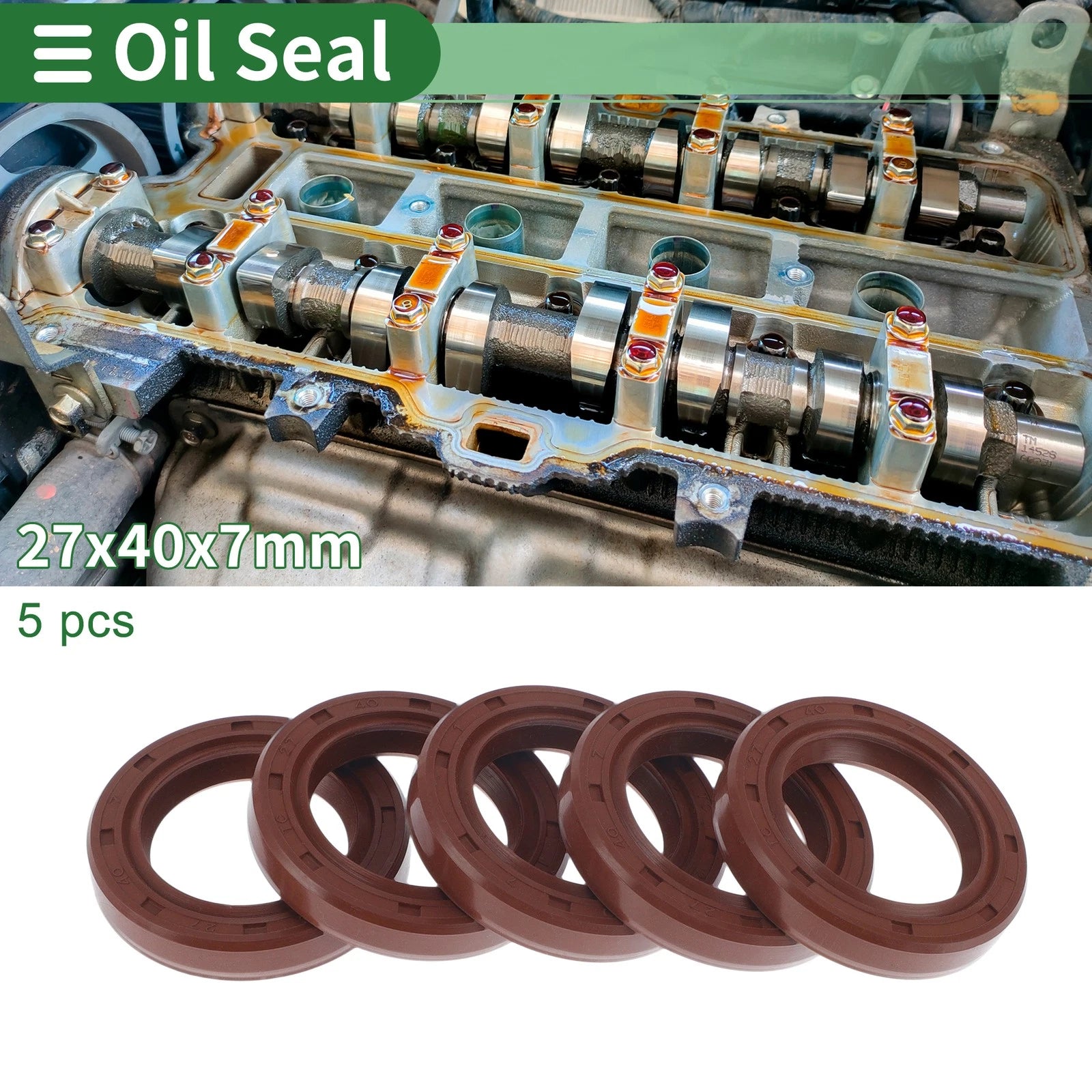 Set of 5 Oil Seal Rotary Shaft Seal FKM Rubber 27x40x7mm