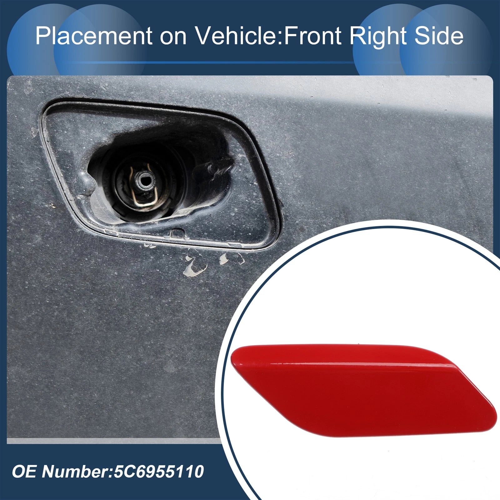 Front Right Washer Nozzle Cover Cap for Volkswagen Jetta A6 (2011–2014) Red