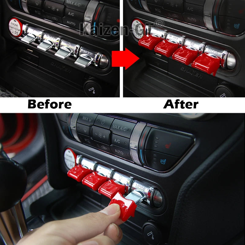 Set of 4 Red Console Center Control Switch Cover Trims for Ford Mustang (2015–2018)
