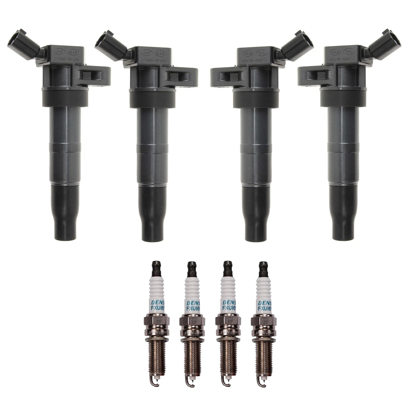 Set of 4 Ignition Coils & Spark Plugs for 2.4L L4 (Denso)