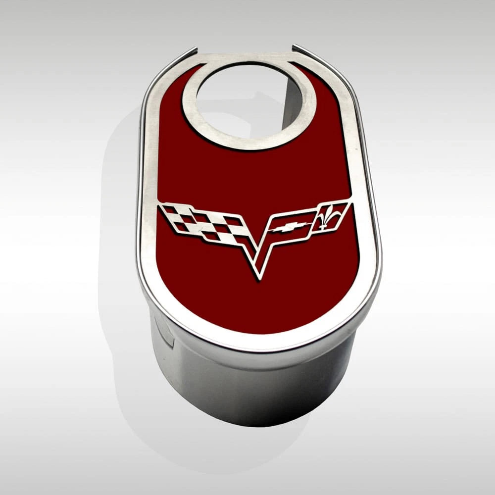 Master Cylinder Cover w/Garnet Red Crossed Flags for 2005-2008 Chevy Corvette