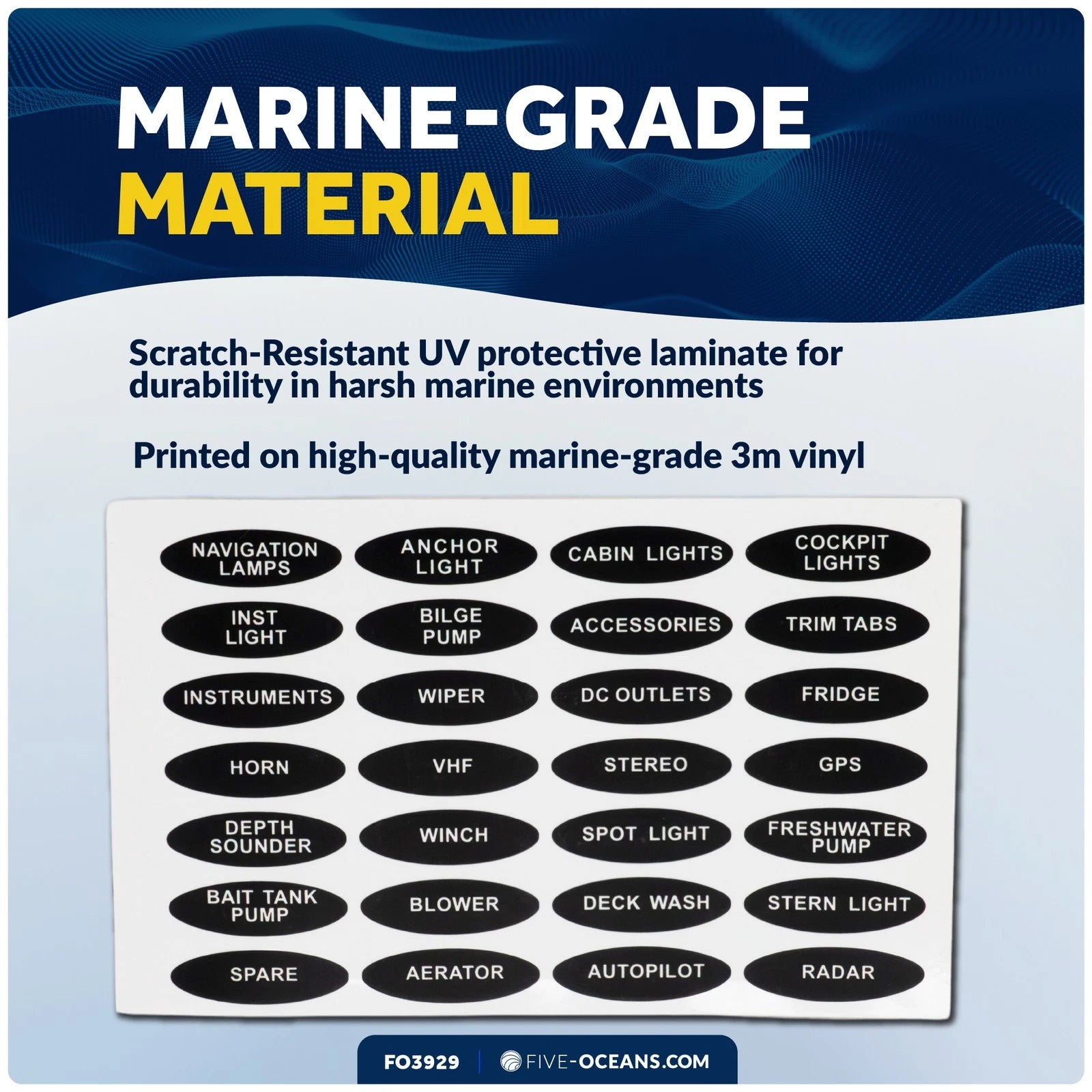28 Pcs Boat Switch Panel Labels for Five Oceans FO3929