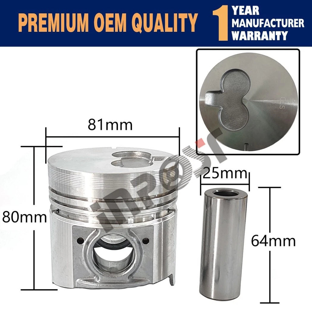 Set of 3 STD Piston Kit (Pin & Clip) with Rings for Isuzu 3KR1